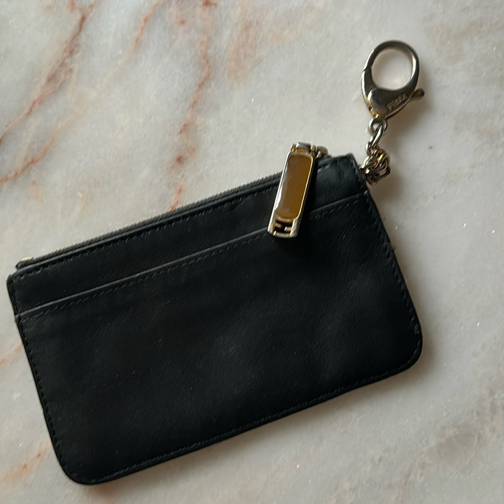 FENDI BLACK LEATHER KEY CHAIN CARD WALLET
